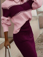 Women's Ribbed Sweater Set – Matching Knit Skirt Set