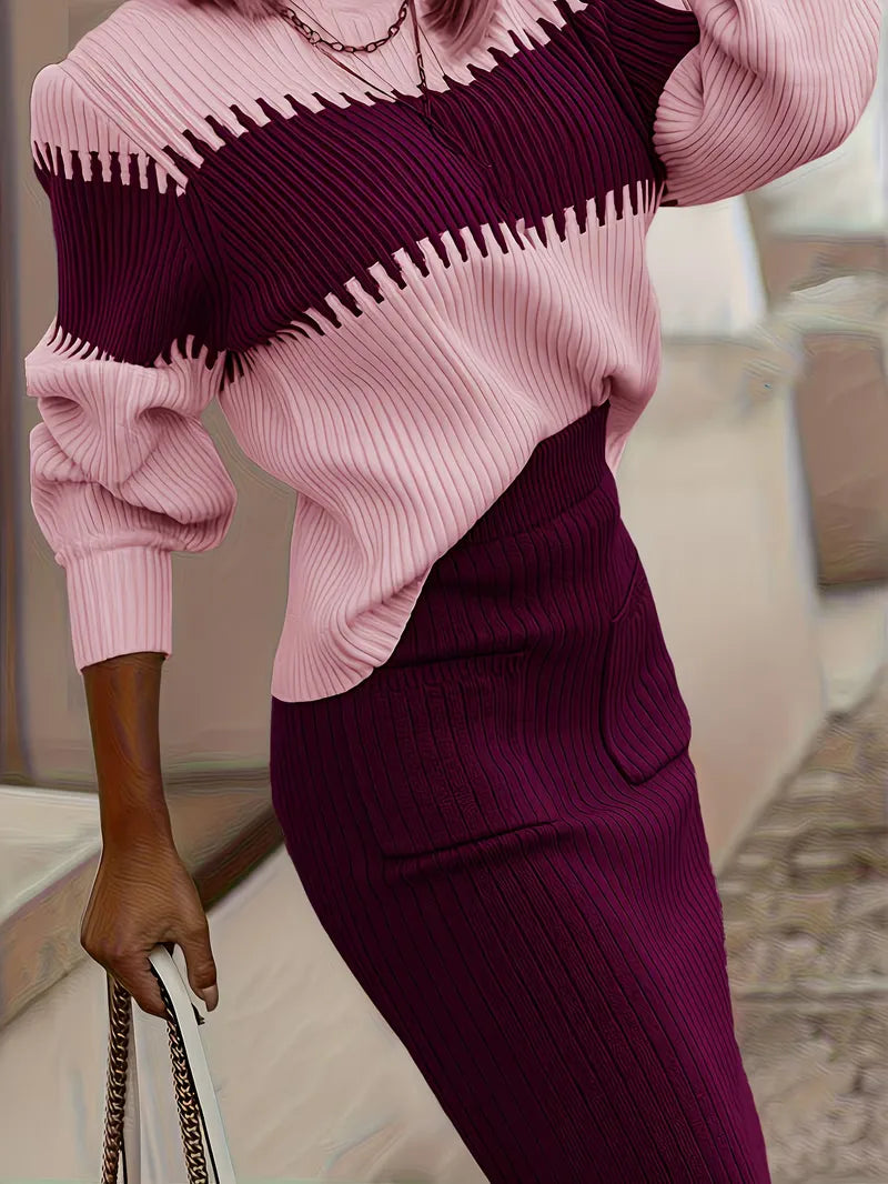 Women's Ribbed Sweater Set – Matching Knit Skirt Set