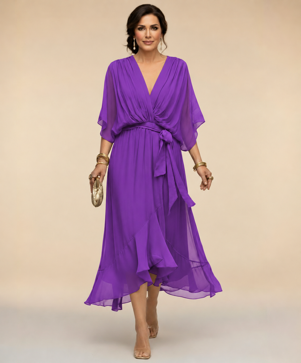 Women's Flowy V-Neck Occasion Dress – Lightweight Summer Dress