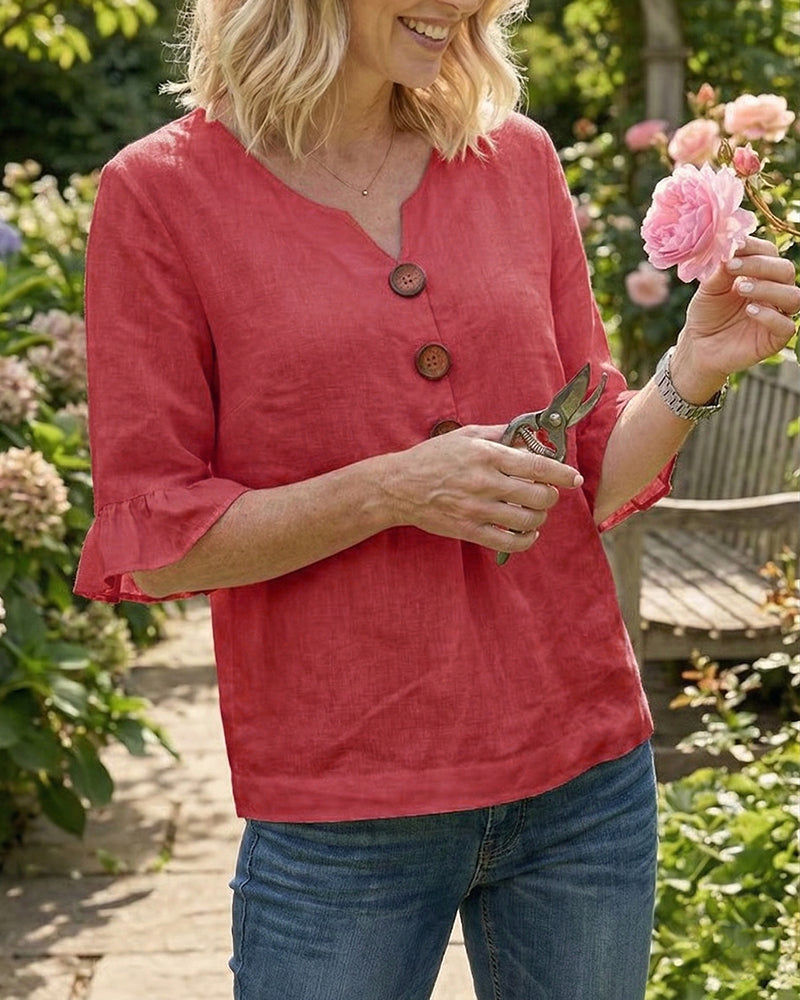Women's Ruffle Front Blouse – Button Detail Flowy Long Sleeve Blouse