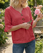 Women's Ruffle Front Blouse – Button Detail Flowy Long Sleeve Blouse
