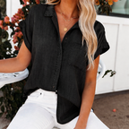 Women's Denim Look Blouse – Short Sleeve Casual Blouse – Lotte