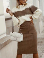 Women's Ribbed Sweater Set – Matching Knit Skirt Set