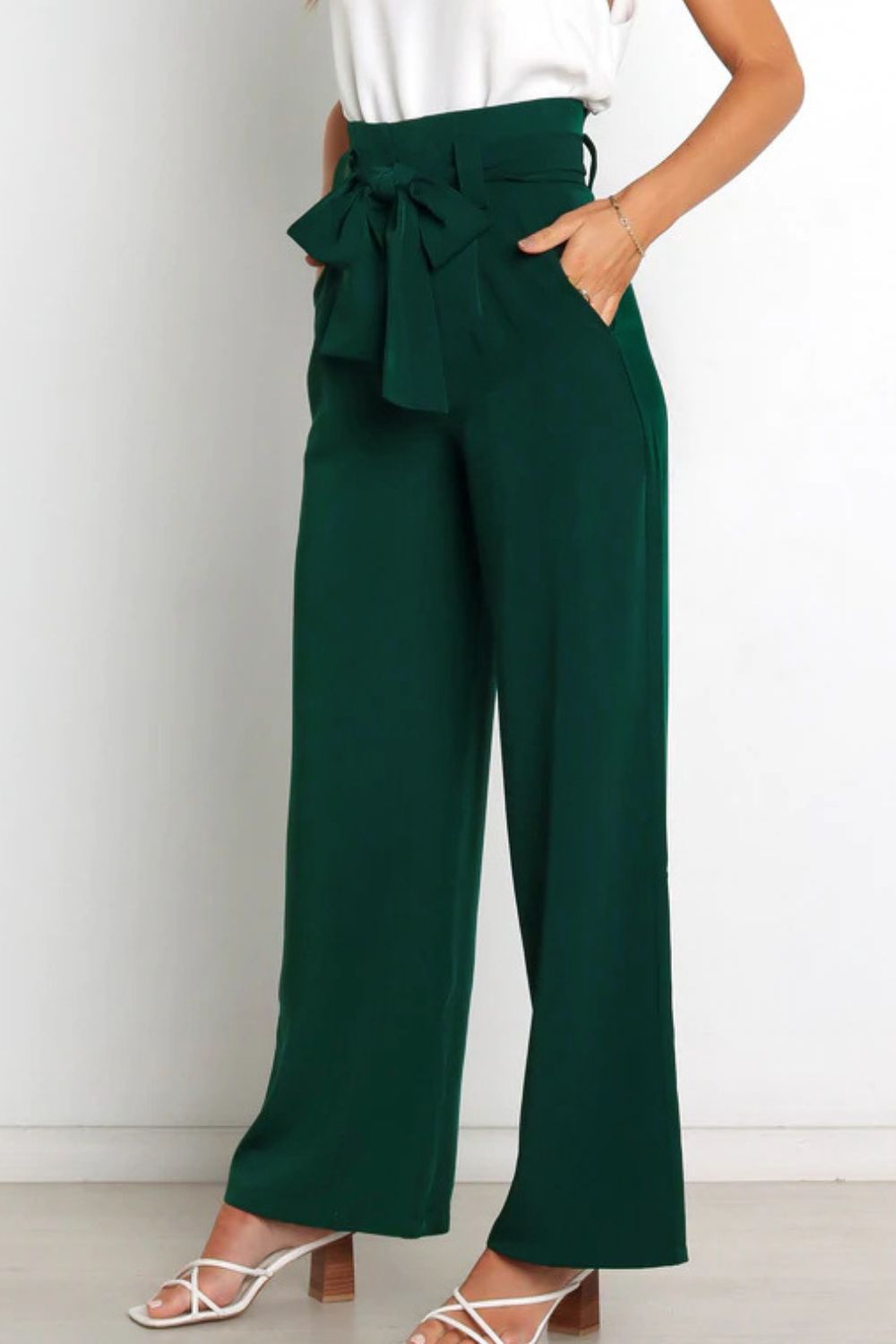 Women's High Waist Paperbag Pants – Bow Waist Wide Leg Trousers