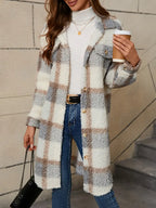 Women's Oversized Teddy Coat – Checked Fleece Winter Overcoat