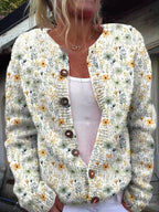 Women's Floral Embroidered Knit Cardigan – Button Front Long Sleeve Cardigan