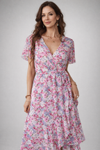 Women's Floral Midi Dress – Wrap V-Neck Dress