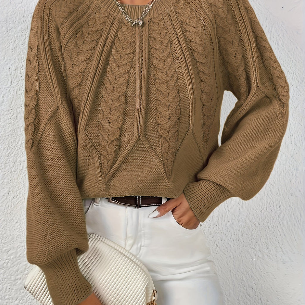 Women's Lantern Sleeve Sweater – Cable Knit Winter Sweater