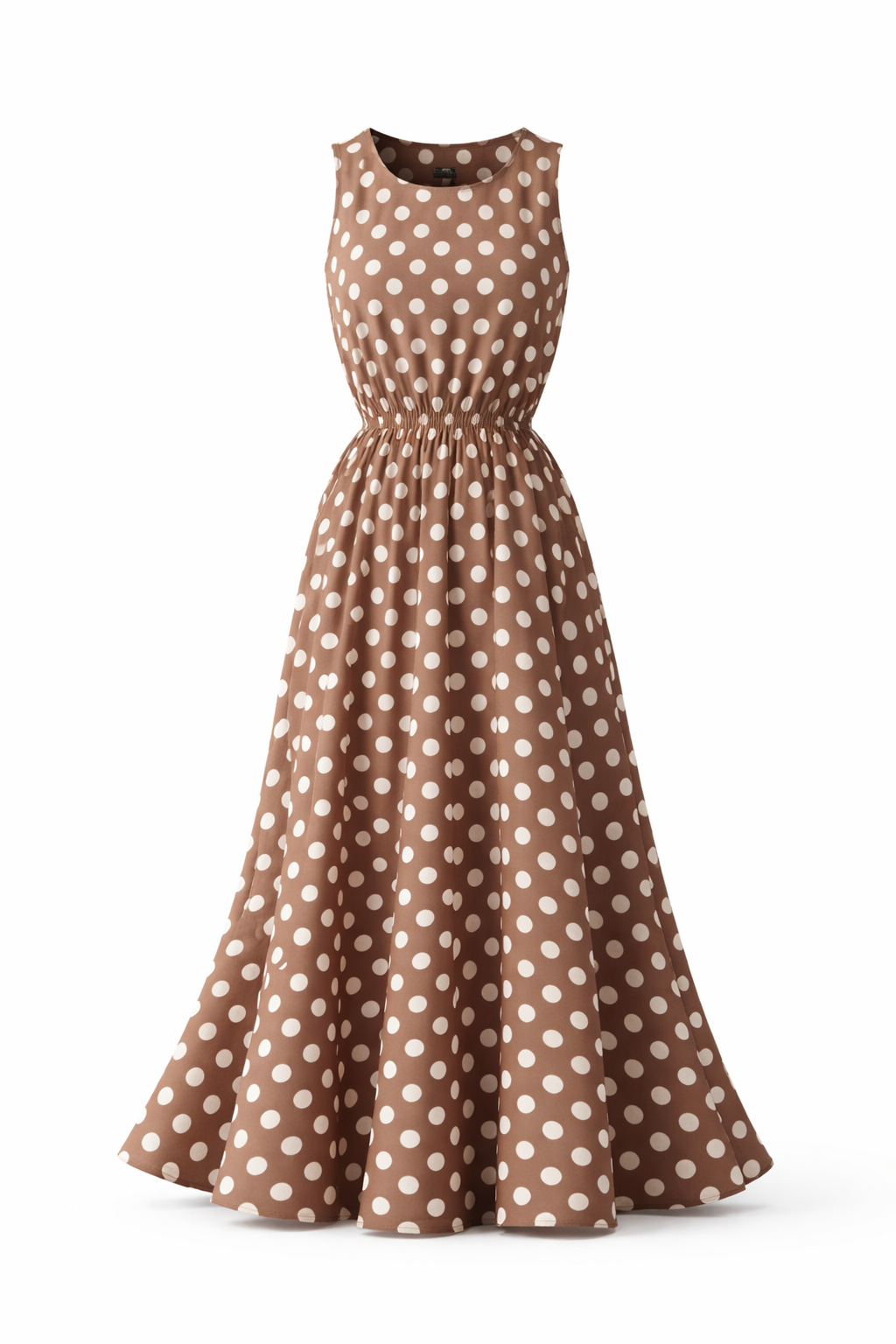 Women's Polka Dot Midi Dress – Sleeveless Summer Dress