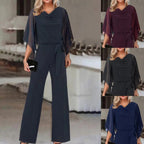 Women's Asymmetrical Sleeve Jumpsuit – Statement Wide Leg Occasion Jumpsuit