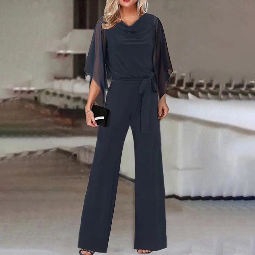 Women's Asymmetrical Sleeve Jumpsuit – Statement Wide Leg Occasion Jumpsuit