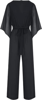 Women's Asymmetrical Sleeve Jumpsuit – Statement Wide Leg Occasion Jumpsuit