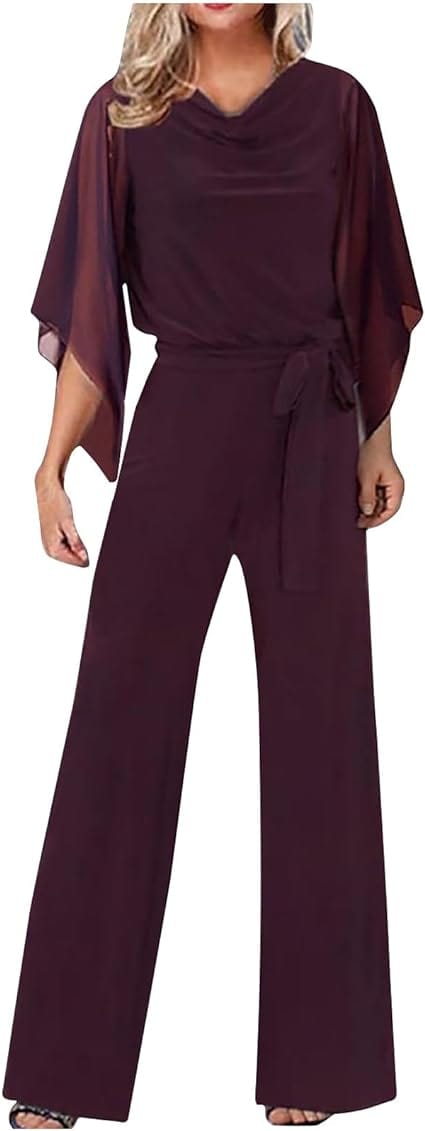 Women's Asymmetrical Sleeve Jumpsuit – Statement Wide Leg Occasion Jumpsuit