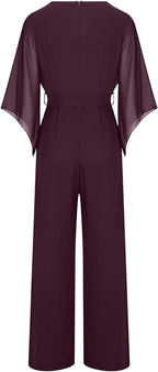 Women's Asymmetrical Sleeve Jumpsuit – Statement Wide Leg Occasion Jumpsuit