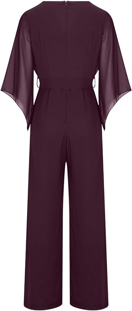 Women's Asymmetrical Sleeve Jumpsuit – Statement Wide Leg Occasion Jumpsuit