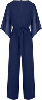 Women's Asymmetrical Sleeve Jumpsuit – Statement Wide Leg Occasion Jumpsuit