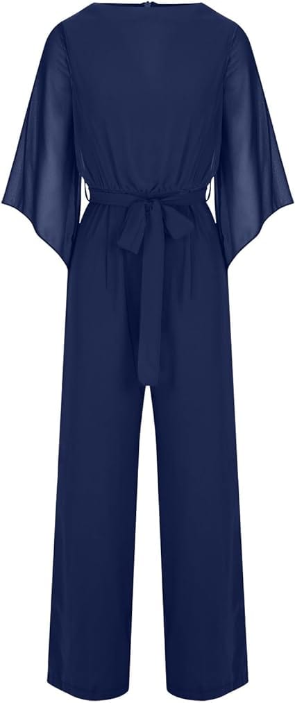 Women's Asymmetrical Sleeve Jumpsuit – Statement Wide Leg Occasion Jumpsuit