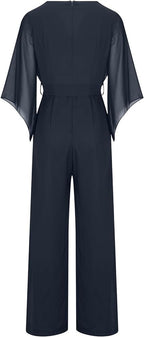 Women's Asymmetrical Sleeve Jumpsuit – Statement Wide Leg Occasion Jumpsuit