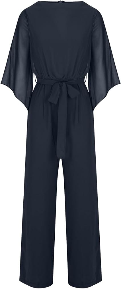 Women's Asymmetrical Sleeve Jumpsuit – Statement Wide Leg Occasion Jumpsuit