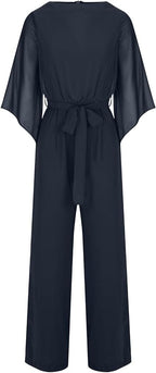 Women's Asymmetrical Sleeve Jumpsuit – Statement Wide Leg Occasion Jumpsuit