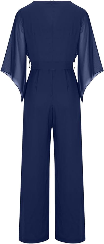 Women's Asymmetrical Sleeve Jumpsuit – Statement Wide Leg Occasion Jumpsuit