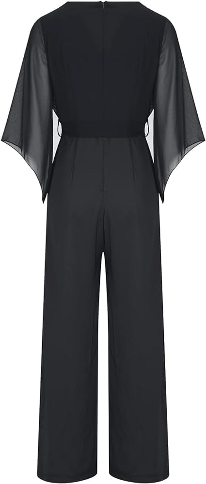 Women's Asymmetrical Sleeve Jumpsuit – Statement Wide Leg Occasion Jumpsuit