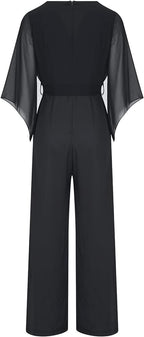 Women's Asymmetrical Sleeve Jumpsuit – Statement Wide Leg Occasion Jumpsuit
