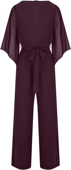 Women's Asymmetrical Sleeve Jumpsuit – Statement Wide Leg Occasion Jumpsuit