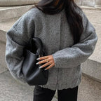 Women's Relaxed Bomber Jacket – Oversized Zip Front Casual Jacket