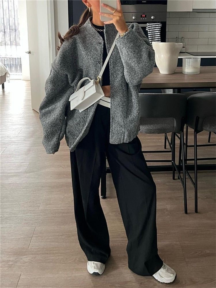 Women's Relaxed Bomber Jacket – Oversized Zip Front Casual Jacket
