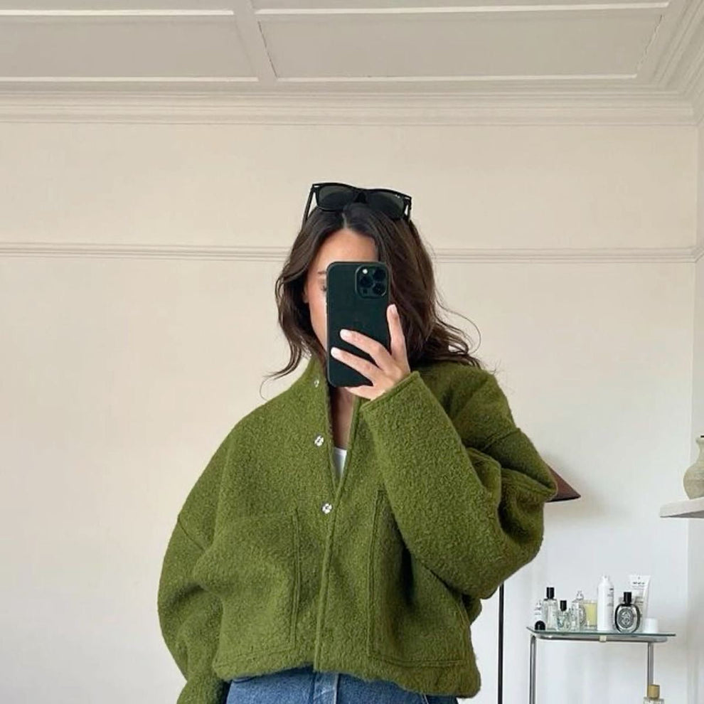 Women's Relaxed Bomber Jacket – Oversized Zip Front Casual Jacket