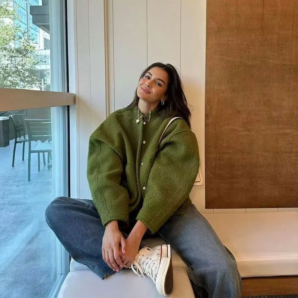 Women's Relaxed Bomber Jacket – Oversized Zip Front Casual Jacket