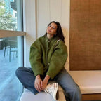 Women's Relaxed Bomber Jacket – Oversized Zip Front Casual Jacket