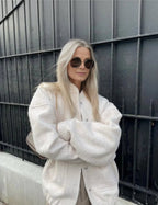 Women's Relaxed Bomber Jacket – Oversized Zip Front Casual Jacket