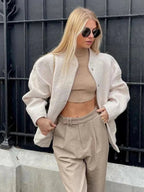 Women's Relaxed Bomber Jacket – Oversized Zip Front Casual Jacket