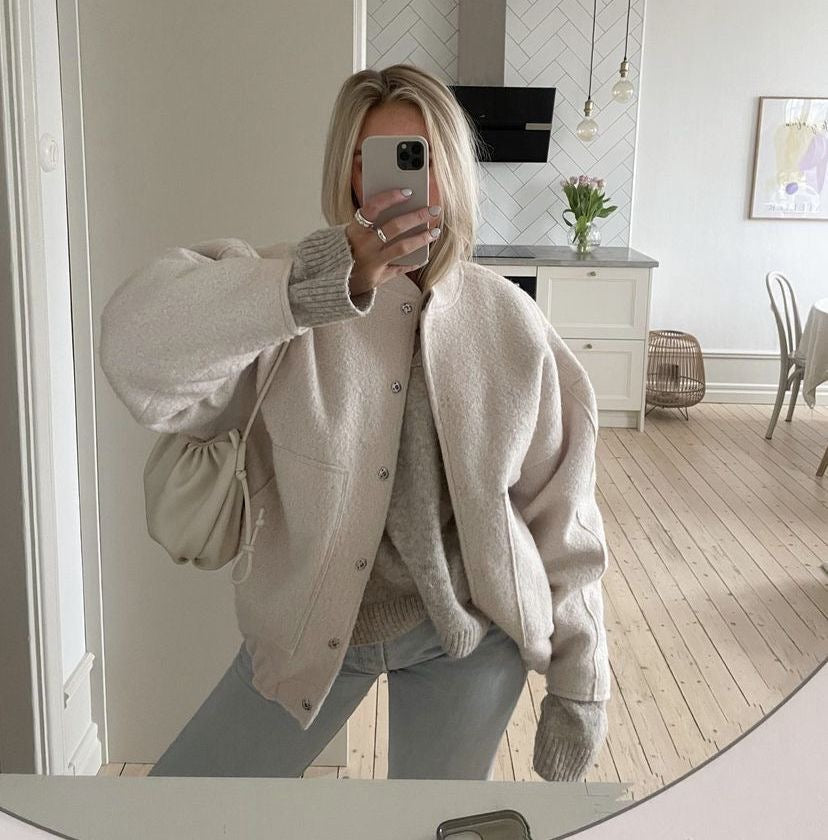 Women's Relaxed Bomber Jacket – Oversized Zip Front Casual Jacket