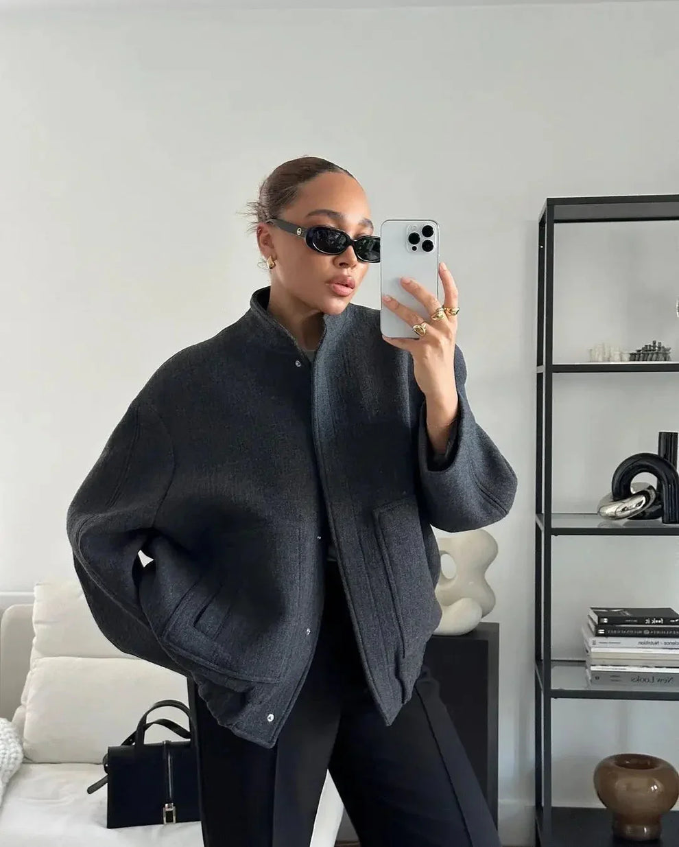 Women's Relaxed Bomber Jacket – Oversized Zip Front Casual Jacket