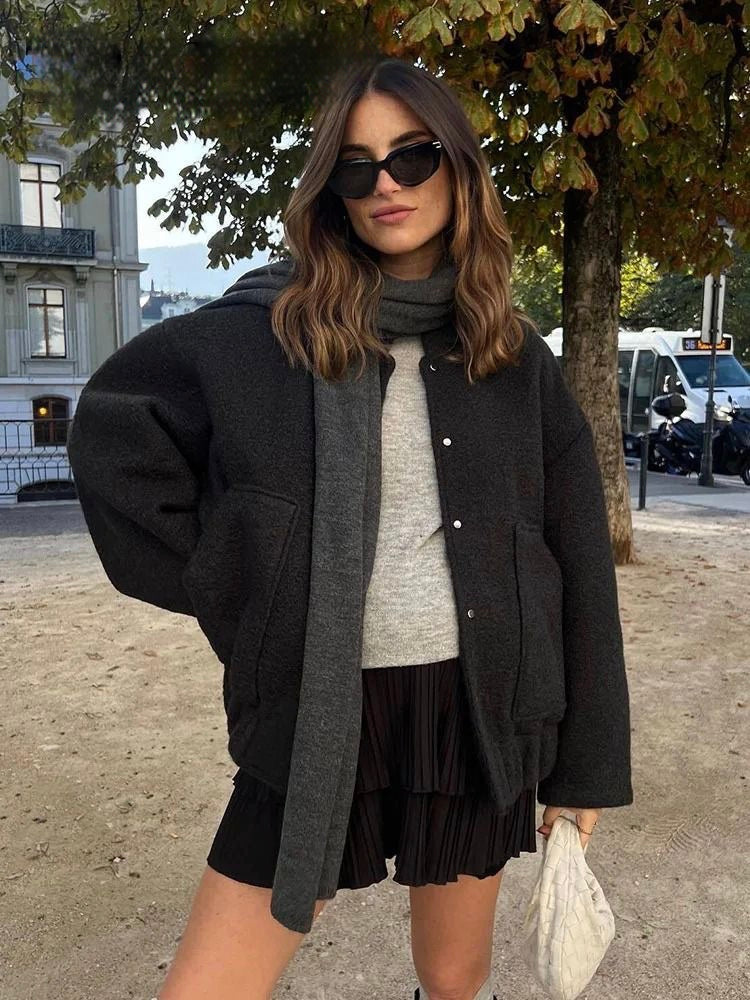 Women's Relaxed Bomber Jacket – Oversized Zip Front Casual Jacket