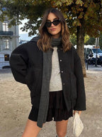 Women's Relaxed Bomber Jacket – Oversized Zip Front Casual Jacket