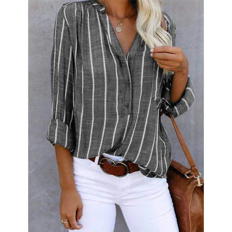 Women's Striped Button Blouse – Relaxed Fit Casual Blouse