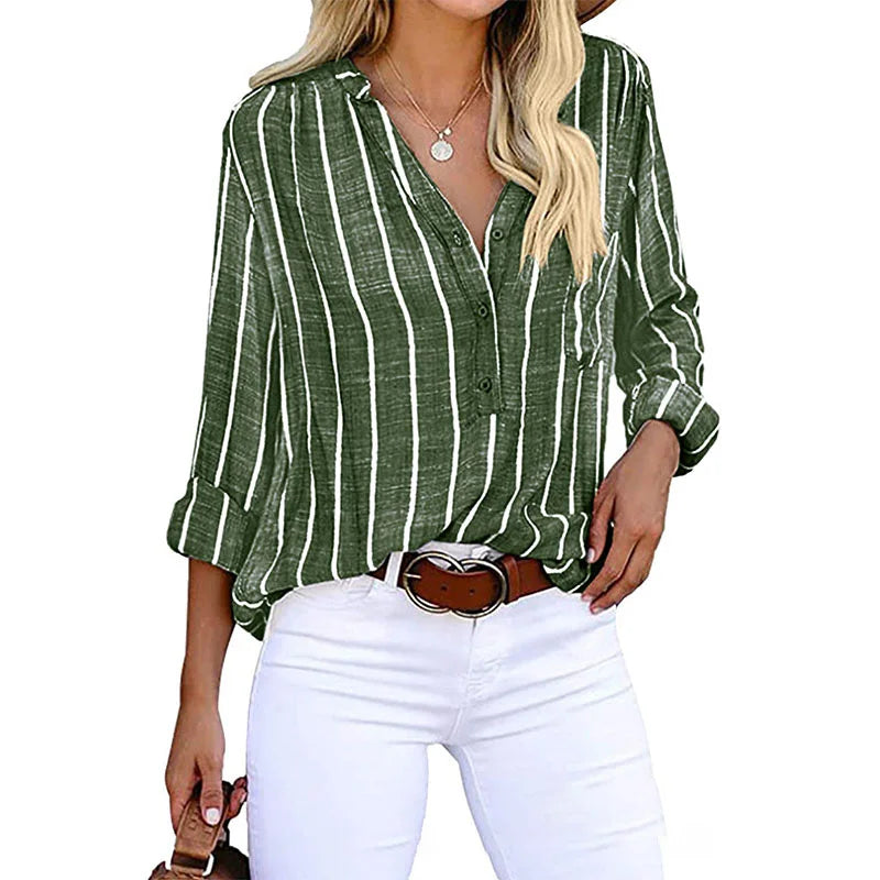 Women's Striped Button Blouse – Relaxed Fit Casual Blouse