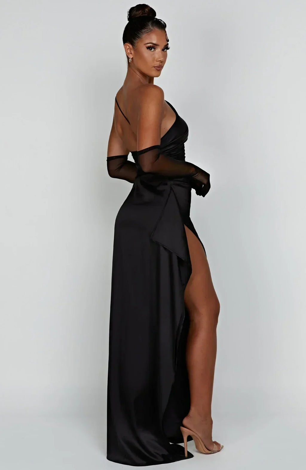 Women's One Shoulder Evening Maxi Gown – High Slit Formal Dress