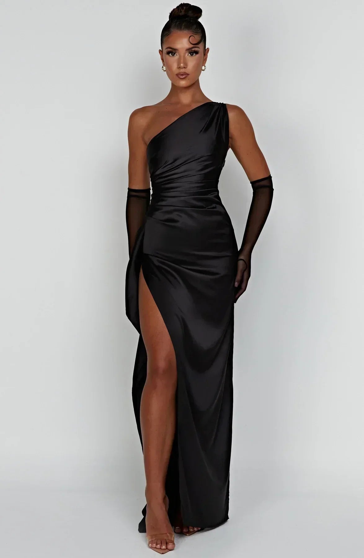 Women's One Shoulder Evening Maxi Gown – High Slit Formal Dress