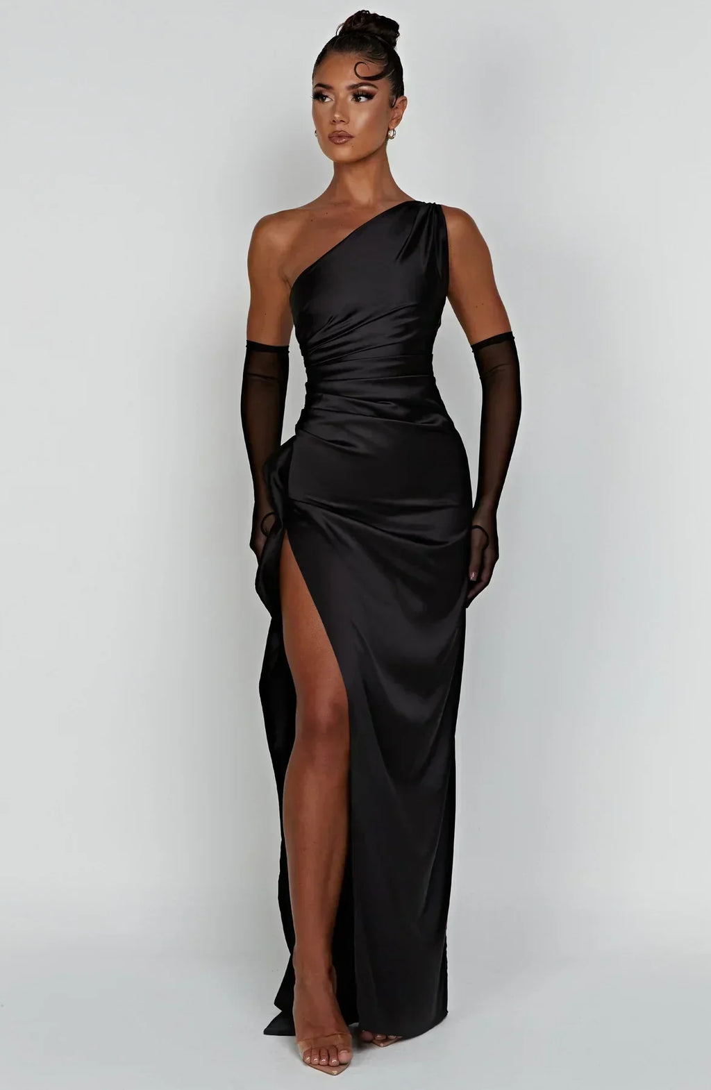 Women's One Shoulder Evening Maxi Gown – High Slit Formal Dress