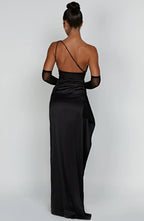 Women's One Shoulder Evening Maxi Gown – High Slit Formal Dress