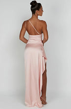 Women's One Shoulder Evening Maxi Gown – High Slit Formal Dress