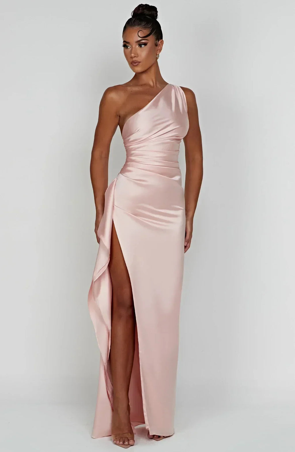 Women's One Shoulder Evening Maxi Gown – High Slit Formal Dress