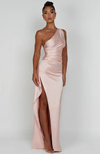 Women's One Shoulder Evening Maxi Gown – High Slit Formal Dress