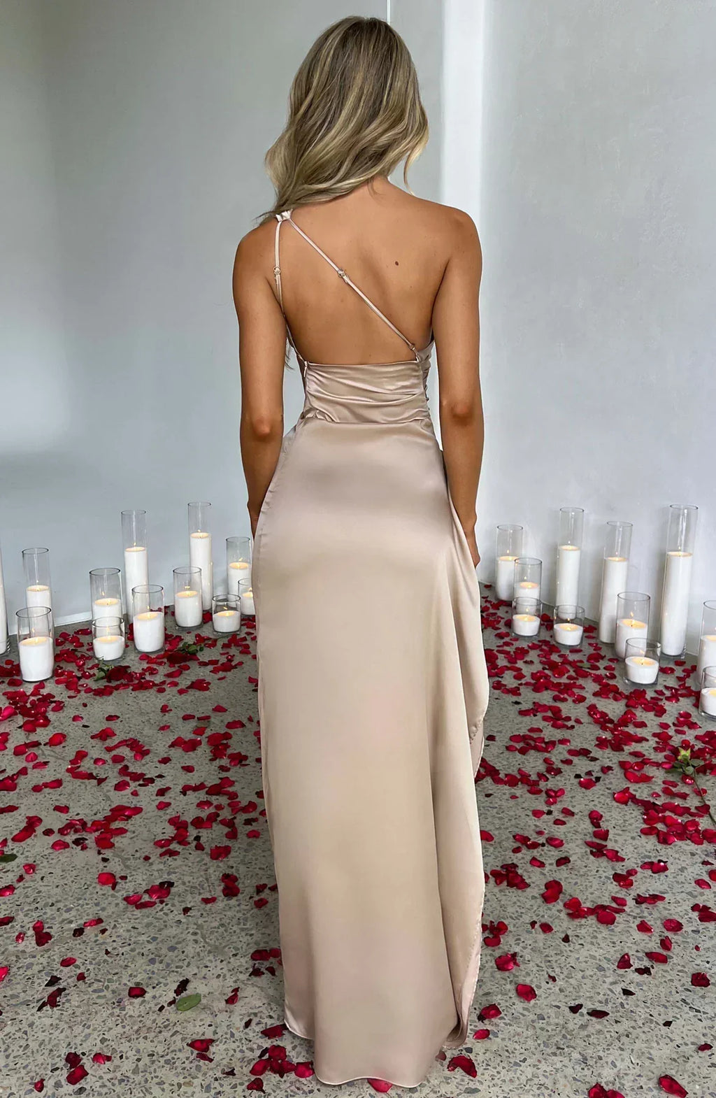 Women's One Shoulder Evening Maxi Gown – High Slit Formal Dress
