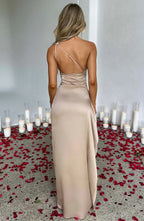 Women's One Shoulder Evening Maxi Gown – High Slit Formal Dress